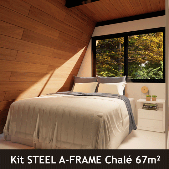 Chalé Suíço em Metal e Madeira de Lei - Ilha do Mel de 67m² - Chave na Porta 5 Quarto De Visita Chale Triangular Casapinus Steel